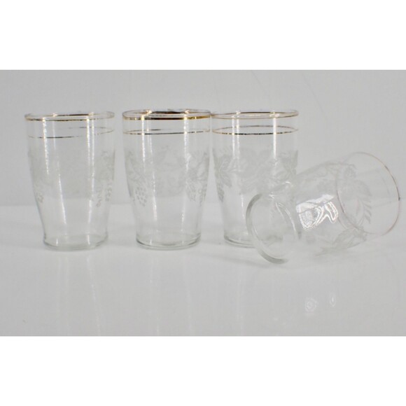 Bartlett Collins VTG Frosted Grape Vine 14K Gold Trim 5 OZ Grappa Glass set of 4 - Picture 2 of 11